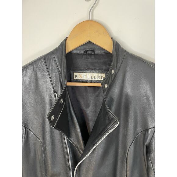 VTG 70s Excelled Black Leather Motorcycle Moto Biker Jacket Punk Rocker Women M - Picture 5 of 16